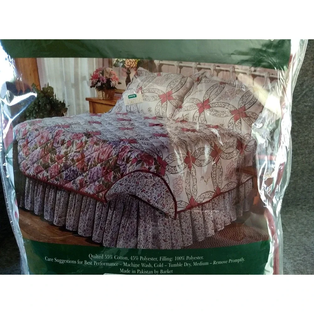 All Seasons Full Size Reversible Quilt Cotton‎ Blend Floral Bedspread Vtg NOS